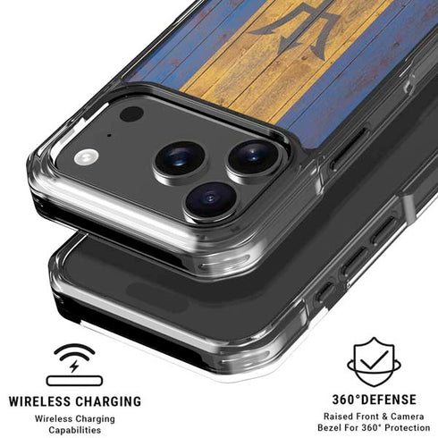 Barbados Flag Dark Wood iPhone 18 Pro Clear Case
