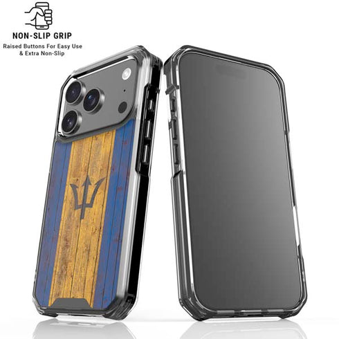 Barbados Flag Dark Wood iPhone 18 Pro Clear Case
