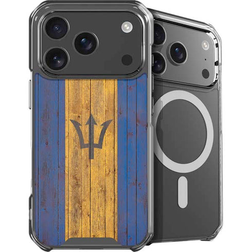 Barbados Flag Dark Wood iPhone 18 Pro MagSafe Case