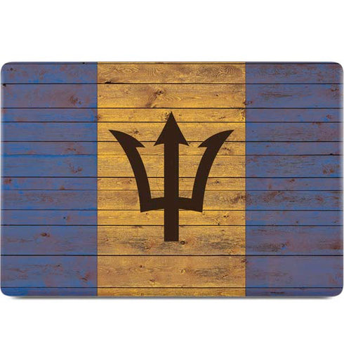 Barbados Flag Dark Wood MacBook Skins