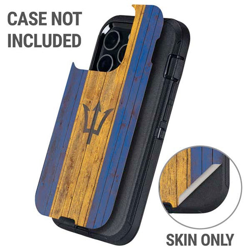 Barbados Flag Dark Wood Otterbox Defender iPhone Skin
