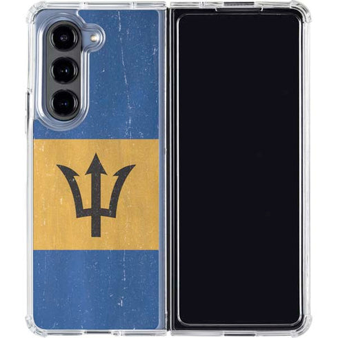 Barbados Flag Distressed Galaxy Z Fold5 5G Clear Case