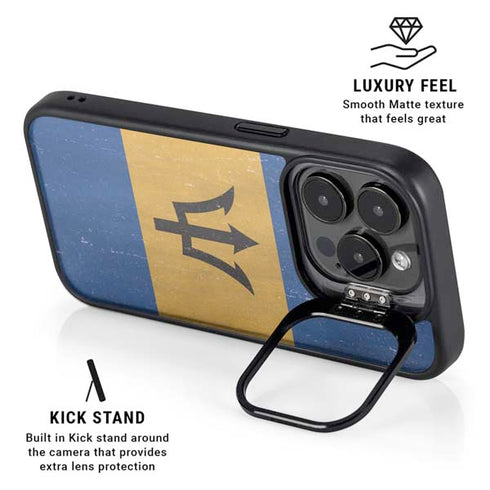 Barbados Flag Distressed iPhone 13 Pro Max Kickstand Case