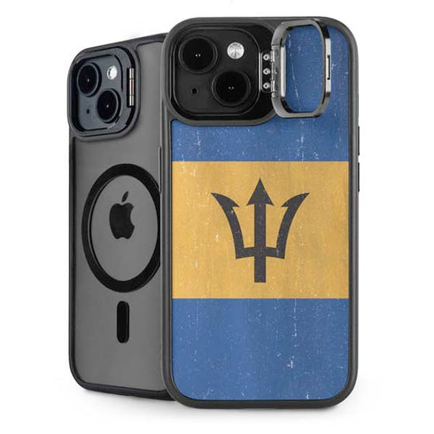 Barbados Flag Distressed iPhone 15 Plus Kickstand Case