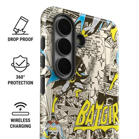 DC Comics Batman Batgirl Vintage Action pose pattern Galaxy S26 Plus Impact Case