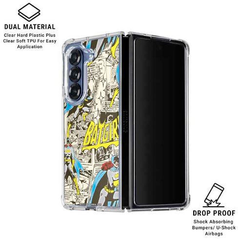 DC Comics Batman Batgirl Vintage Action pose pattern Galaxy Z Fold7 Clear Case