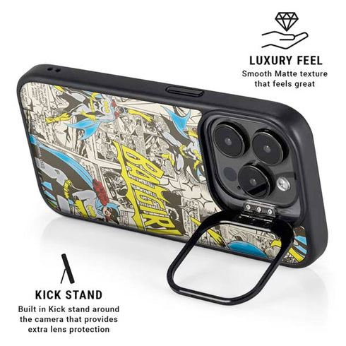 DC Comics Batman Batgirl Vintage Action pose pattern iPhone 13 Pro Kickstand Case