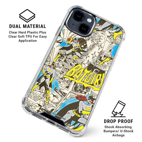 DC Comics Batman Batgirl Vintage Action pose pattern iPhone 15 Clear Case