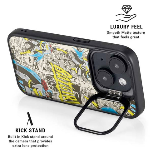 DC Comics Batman Batgirl Vintage Action pose pattern iPhone 15 Kickstand Case
