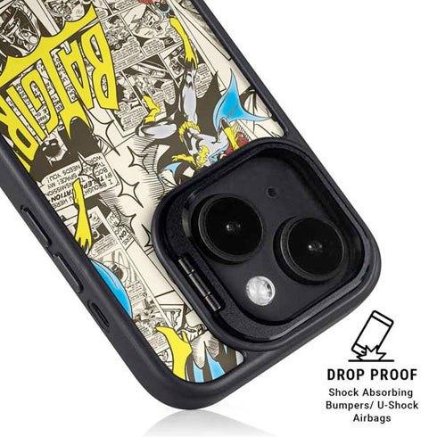 DC Comics Batman Batgirl Vintage Action pose pattern iPhone 15 Kickstand Case