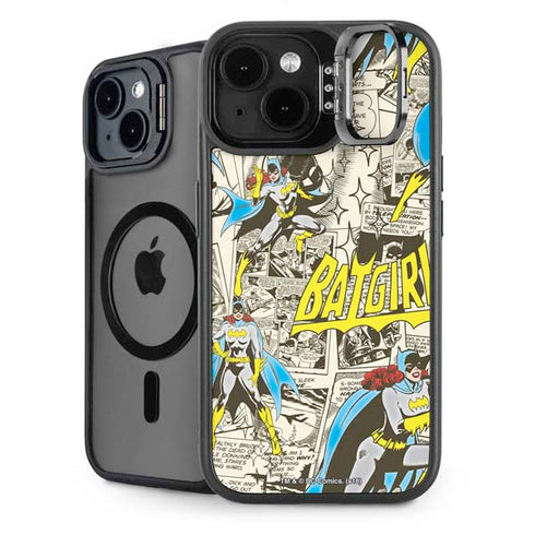 DC Comics Batman Batgirl Vintage Action pose pattern iPhone 15 Plus Kickstand Case
