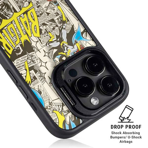 DC Comics Batman Batgirl Vintage Action pose pattern iPhone 15 Pro Kickstand Case