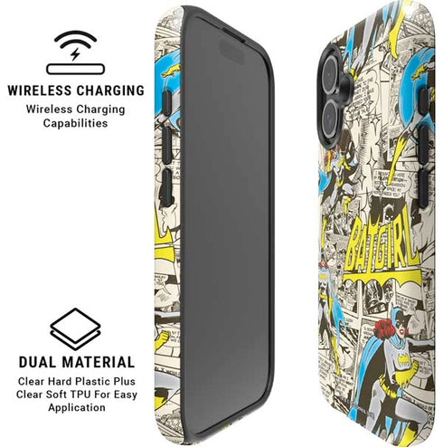 DC Comics Batman Batgirl Vintage Action pose pattern iPhone 16 Plus Magsafe Impact Case