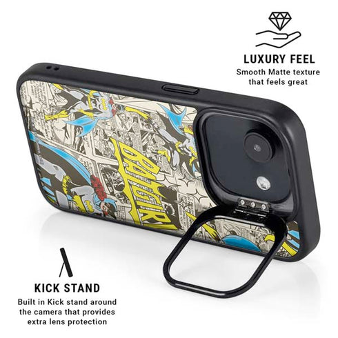 DC Comics Batman Batgirl Vintage Action pose pattern iPhone 16e Kickstand Case
