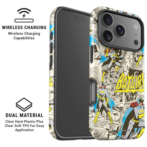 DC Comics Batman Batgirl Vintage Action pose pattern iPhone 17 Pro Magsafe Impact Case
