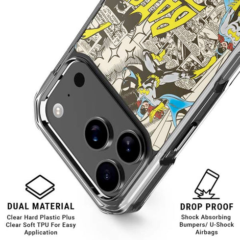 DC Comics Batman Batgirl Vintage Action pose pattern iPhone 17 Pro Max Clear Case