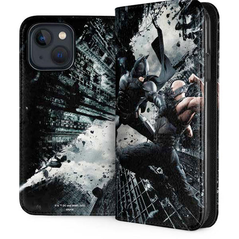 The Dark Knight Rises Batman and Bane Fighting iPhone 15 Plus Folio Case