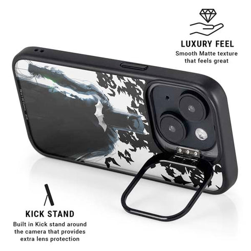 DC Comics Batman Holding batarang Art iPhone 15 Plus Kickstand Case