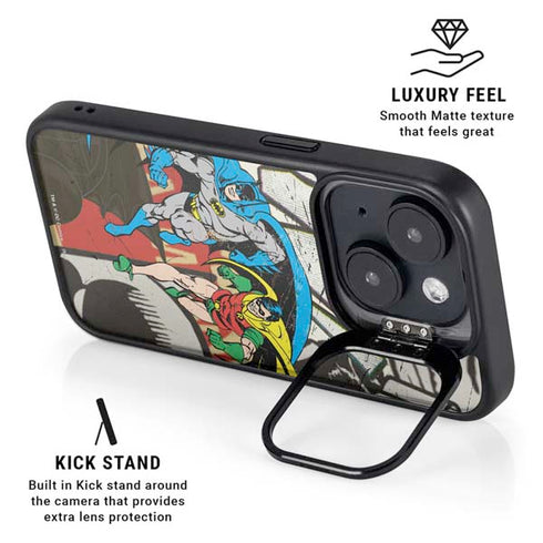 DC Comics Batman and Robin Vintage Action Pose iPhone 14 Kickstand Case