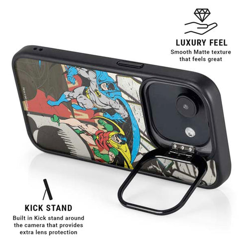 DC Comics Batman and Robin Vintage Action Pose iPhone 16e Kickstand Case