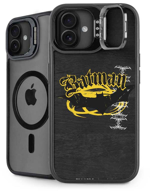 DC Comics Batman Dark Knight Logo Yellow & Black iPhone 16 Kickstand Case