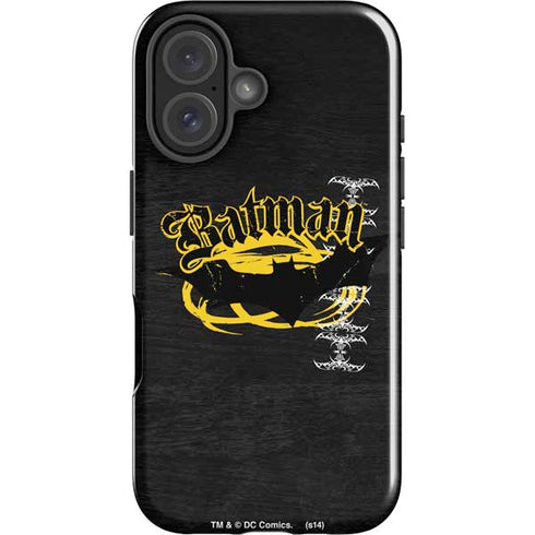 DC Comics Batman Dark Knight Logo Yellow & Black iPhone 16 Plus Impact Case