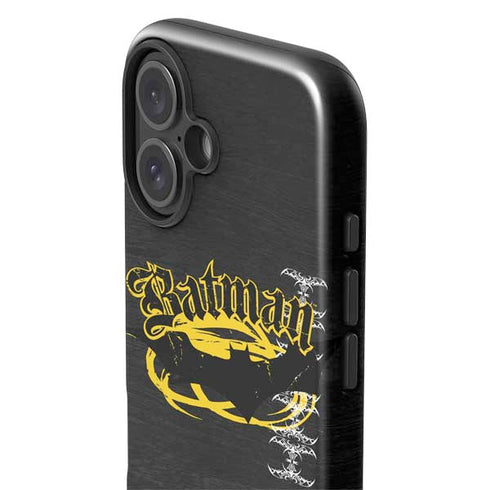 DC Comics Batman Dark Knight Logo Yellow & Black iPhone 16 Plus Impact Case