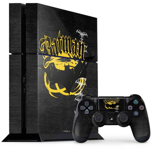 DC Comics Batman Dark Knight Logo Yellow & Black PS4 Console and Controller Bundle Skin
