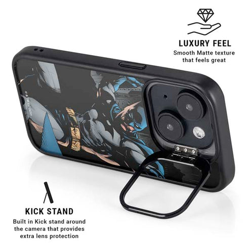 DC Comics Batman Throwing Batarang Jim Lee Art iPhone 14 Plus Kickstand Case