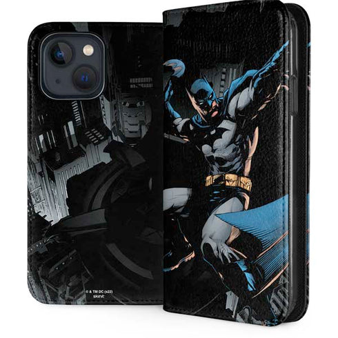 DC Comics Batman Throwing Batarang Jim Lee Art iPhone 15 Plus Folio Case