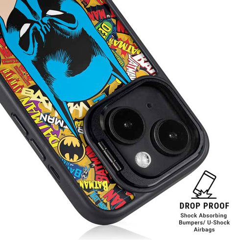 DC Comics Batman Mask Vintage Pattern iPhone 14 Plus Kickstand Case
