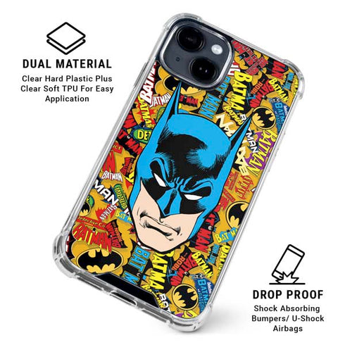 DC Comics Batman Mask Vintage Pattern iPhone 15 Clear Case