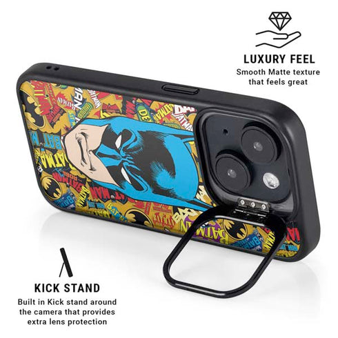 DC Comics Batman Mask Vintage Pattern iPhone 15 Kickstand Case