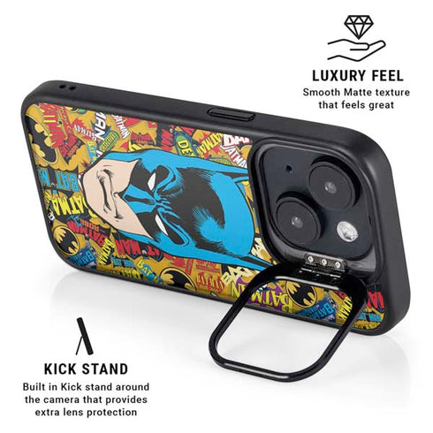 DC Comics Batman Mask Vintage Pattern iPhone 15 Plus Kickstand Case