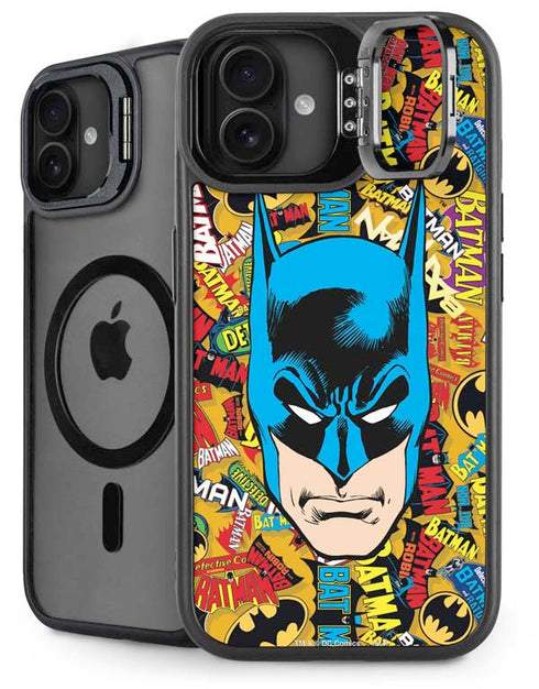 DC Comics Batman Mask Vintage Pattern iPhone 16 Plus Kickstand Case