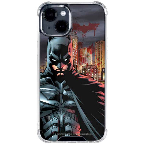 DC Comics Batman The Dark Knight Comic Art in Gotham City iPhone 15 Clear Case