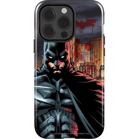 DC Comics Batman The Dark Knight Comic Art in Gotham City iPhone 15 Pro Impact Case