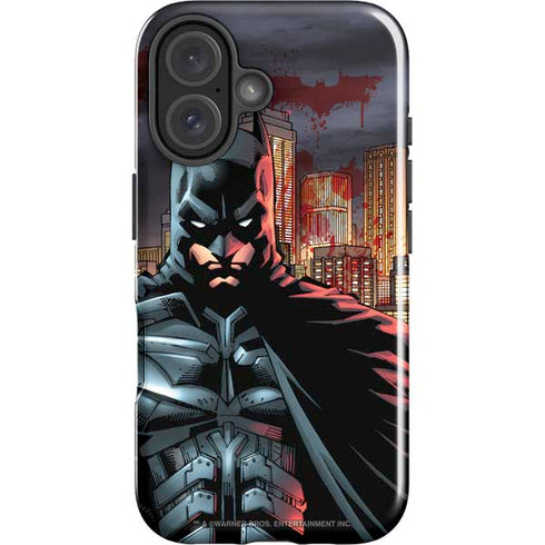 DC Comics Batman The Dark Knight Comic Art in Gotham City iPhone 16 Impact Case
