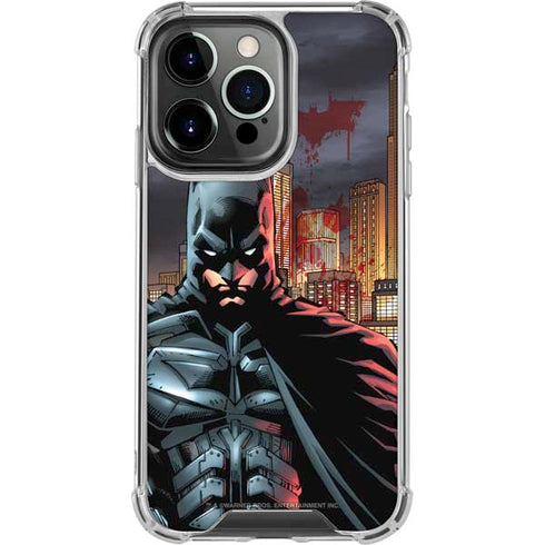 DC Comics Batman The Dark Knight Comic Art in Gotham City iPhone 16 Pro Clear Case