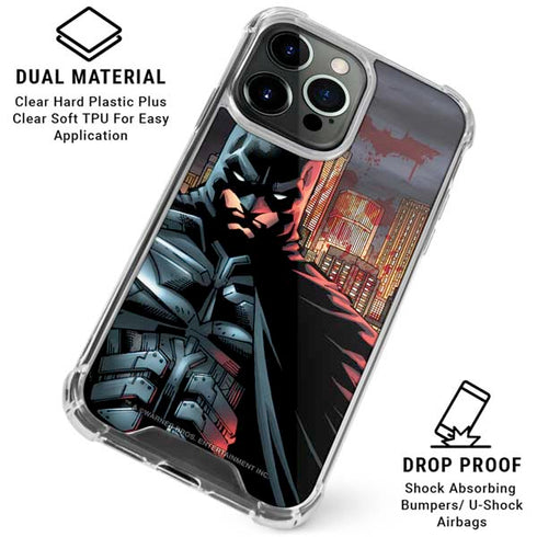DC Comics Batman The Dark Knight Comic Art in Gotham City iPhone 16 Pro Clear Case