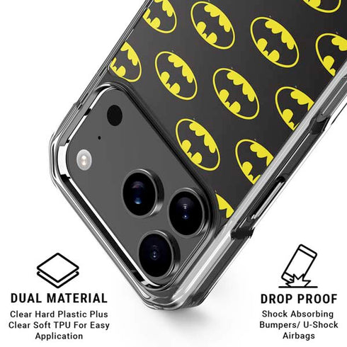 DC Comics Batman Logo All Over Print iPhone 18 Pro Clear Case