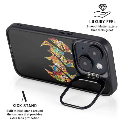 DC Comics Batman Silhouette Logo Vintage Pattern iPhone 15 Kickstand Case
