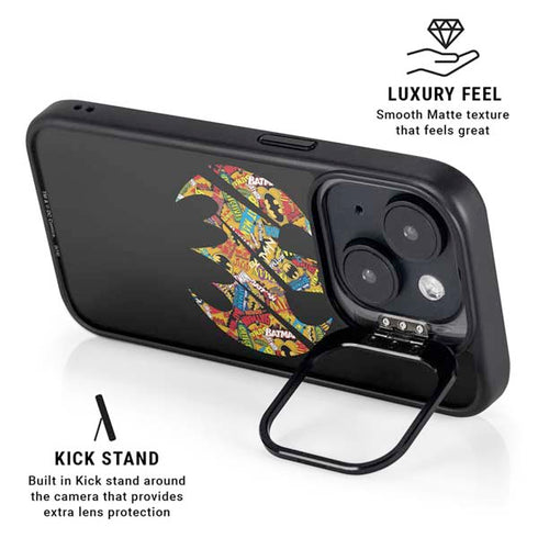 DC Comics Batman Silhouette Logo Vintage Pattern iPhone 15 Plus Kickstand Case