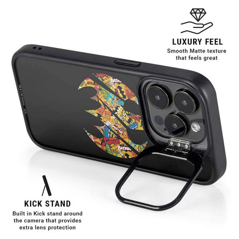 DC Comics Batman Silhouette Logo Vintage Pattern iPhone 15 Pro Kickstand Case