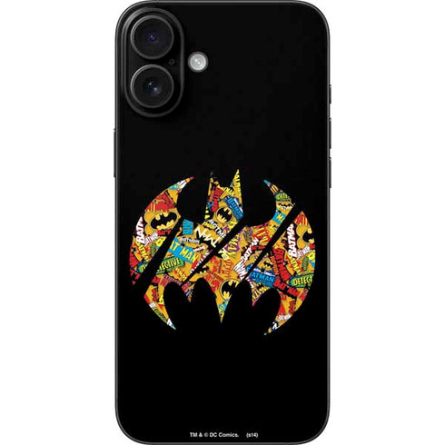 DC Comics Batman Silhouette Logo Vintage Pattern iPhone 16 Plus Skin