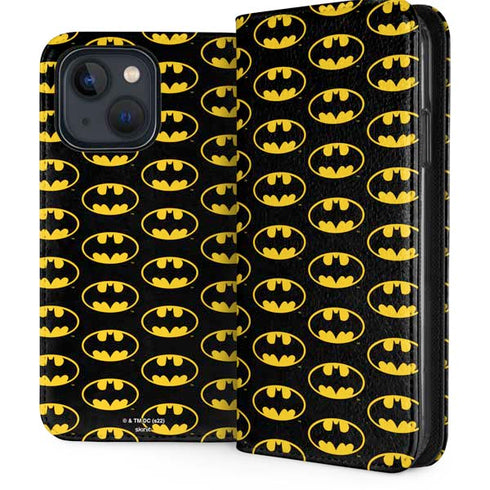 DC Comics Batman Logo Pattern iPhone 15 Folio Case