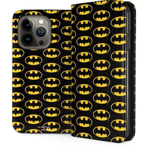 DC Comics Batman Logo Pattern iPhone 15 Pro Folio Case
