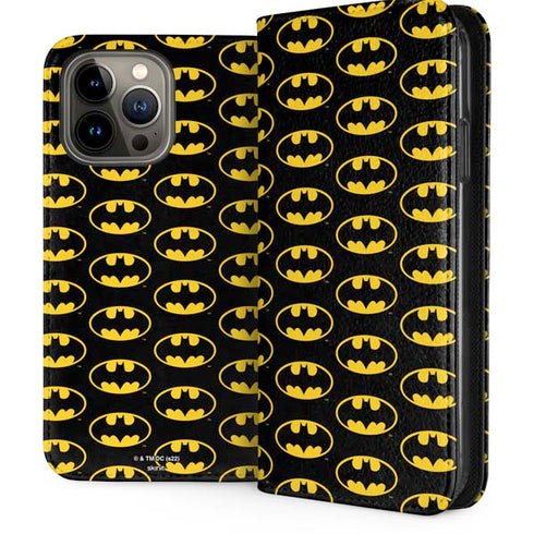 DC Comics Batman Logo Pattern iPhone 15 Pro Max Folio Case