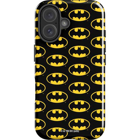 DC Comics Batman Logo Pattern iPhone 16 Plus Impact Case