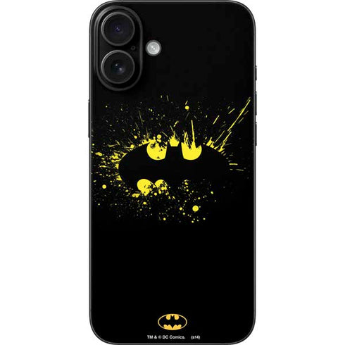 DC Comics Batman Logo Yellow Splash iPhone 16 Plus Skin